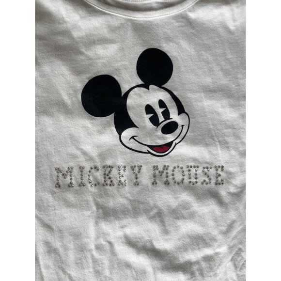 Disney Store Women's White Mickey Mouse Rhinestone Long Sleeve T-Shirt Size S - Picture 2 of 5